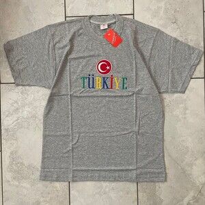 Vintage Turkey Gray Embroidered Spellout 1990s T-Shirt Size XL